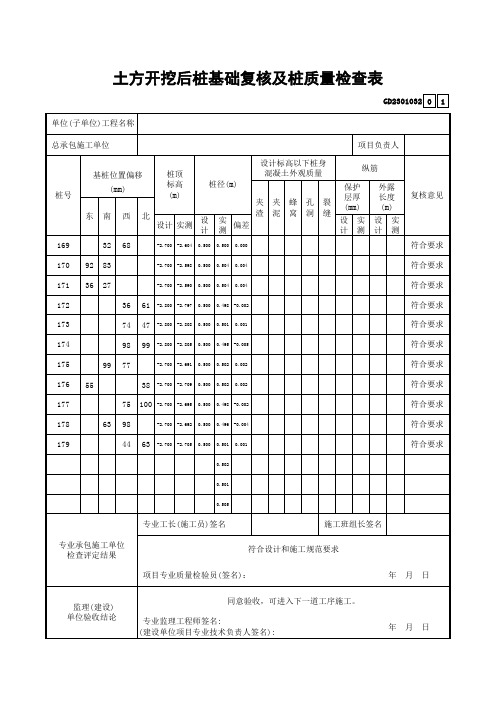 土方开挖后桩基础复核及桩质量检查表