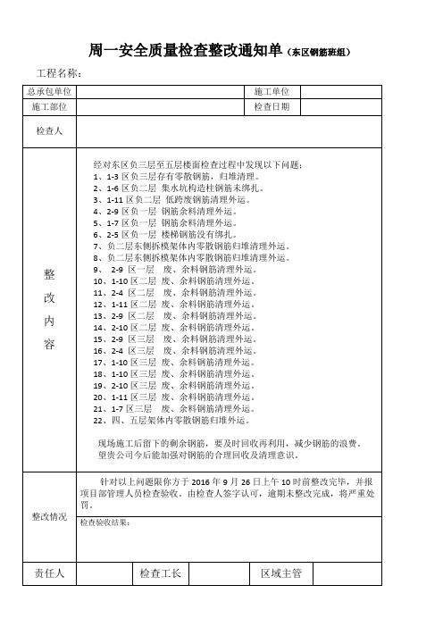 整改通知单及罚款单 范本