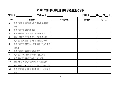 2015年底党风廉政建设专项检查重点项目