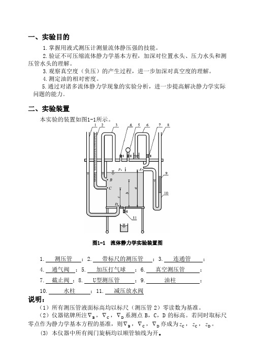 流体静力学实验报告