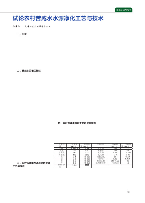 试论农村苦咸水水源净化工艺与技术