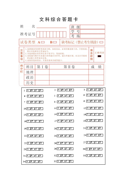 A4纸文综答题卡【范本模板】