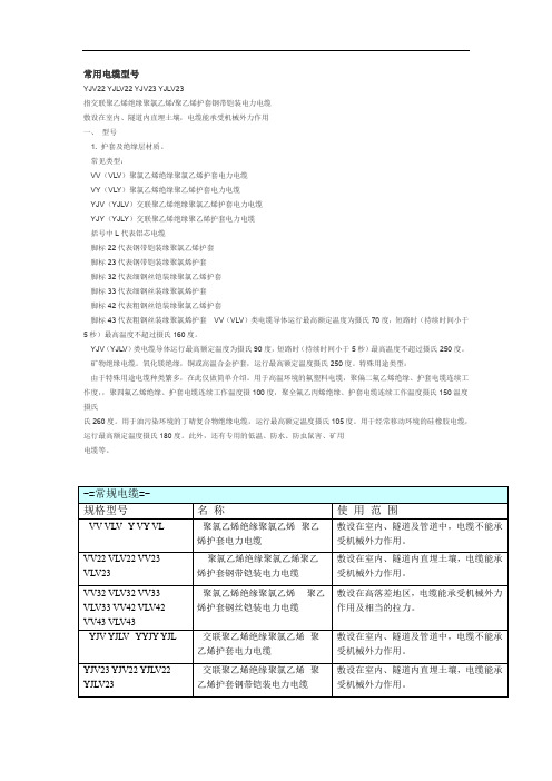 常用电线电缆型号