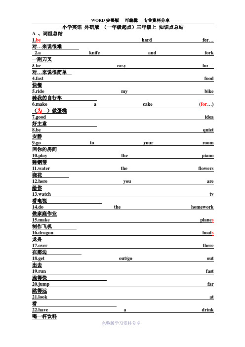 小学英语-外研版-(一年级起点)三年级上-知识点总结(2017彩色完全版)