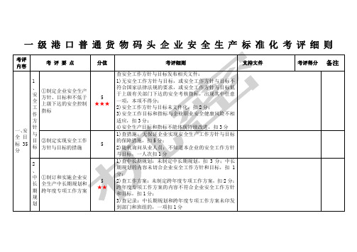 一级港口普通货物码头企业安全生产标准化考评细则新