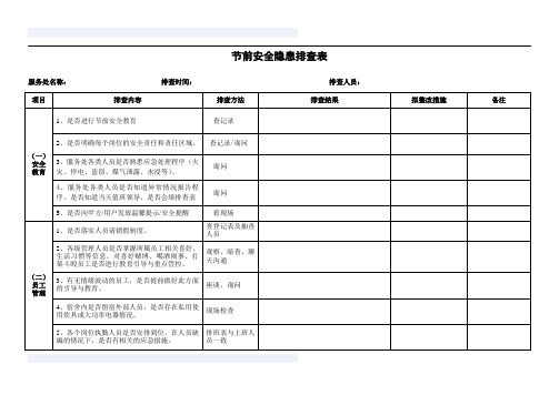 节前安全隐患排查表