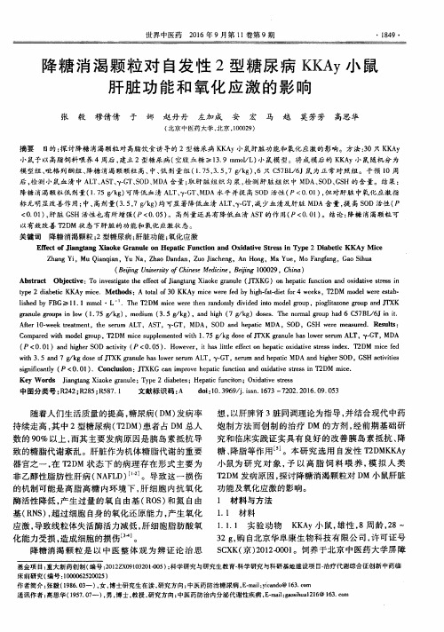 降糖消渴颗粒对自发性2型糖尿病KKAy小鼠肝脏功能和氧化应激的影响