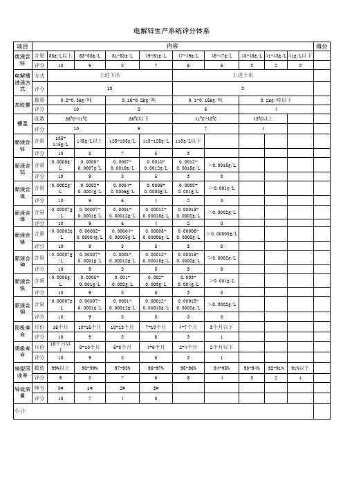 电解锌生产系统评分体系 Book1