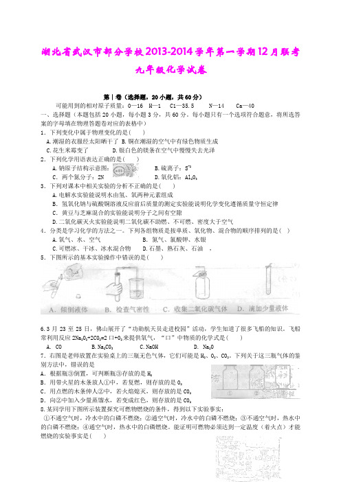 湖北省武汉市部分学校2013-2014学年第一学期12月联考九年级化学试卷(word)