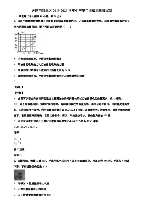 天津市河北区2019-2020学年中考第二次模拟物理试题含解析