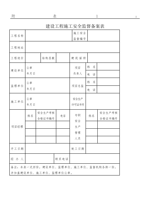 安全监督备案表格模板