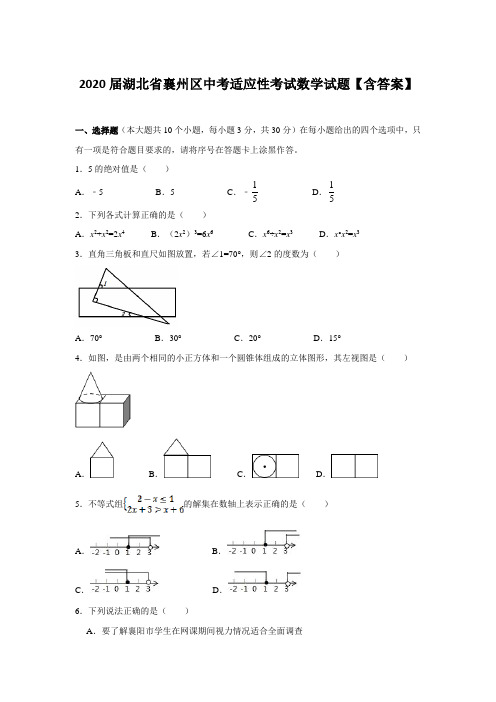 2020届湖北省襄州区中考适应性考试数学试题【含答案】