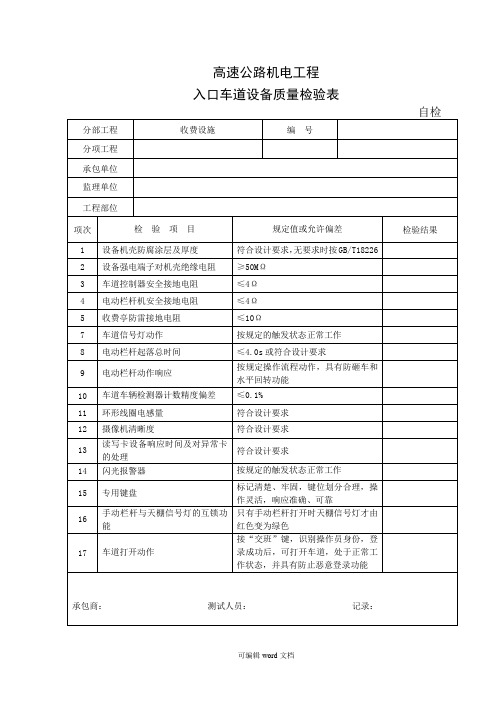 高速公路机电工程设备质量检验表