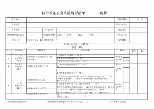 特种设备安全风险辨识清单——电梯