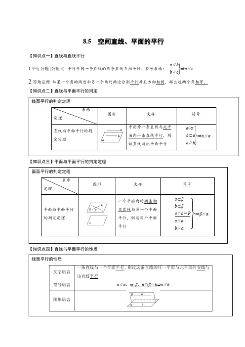 8.5空间直线、平面的平行-2020-2021学年人教A版(2019)高中数学必修第二册同步讲义