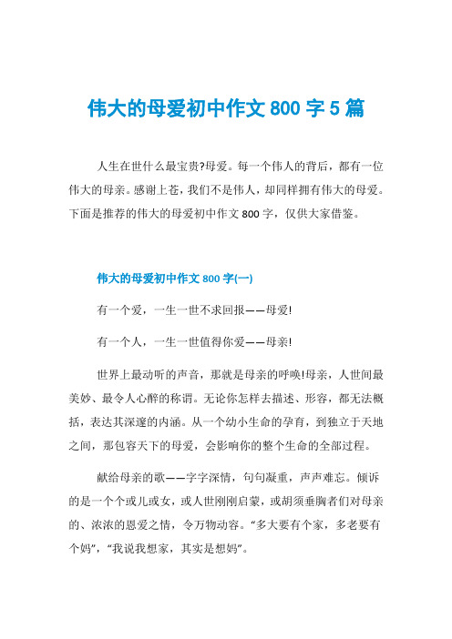 伟大的母爱初中作文800字5篇