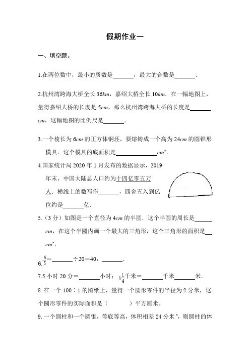 【小升初衔接】精编数学假期作业10套(含答案)