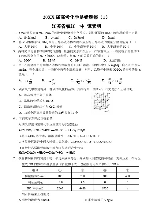 江苏省镇江一中高考化学易错题集