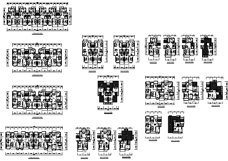 重庆市某新建小区四栋住宅楼标准层平面设计CAD图纸（含户型图）