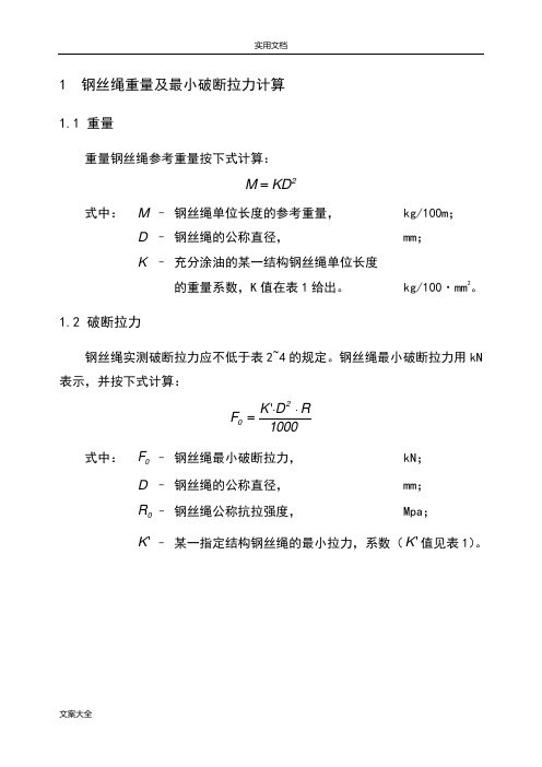 钢丝绳破断拉力全参数