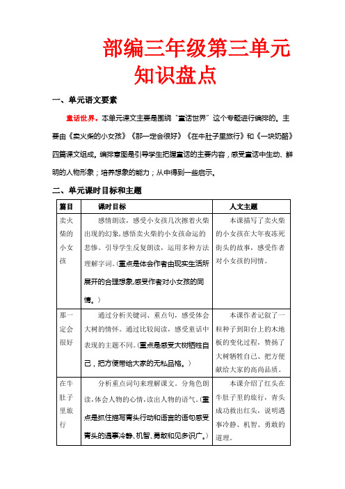 第三单元知识盘点(含字词、佳句、感知、考点)三年级语文上册 (部编版,有答案)