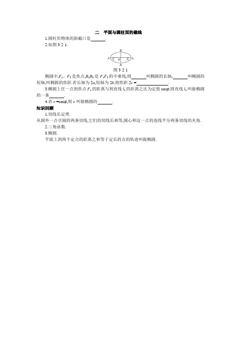 最新人教版高中数学选修4-1《平面与圆柱面的截线》温故知新