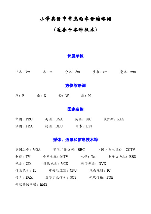 小学英语中常见的字母缩略词