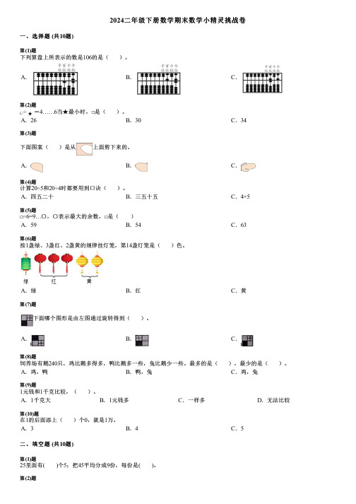 2024二年级下册数学期末数学小精灵挑战卷