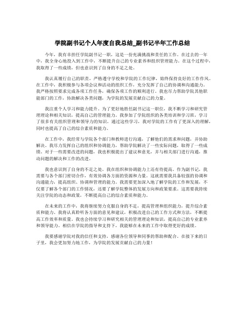 学院副书记个人年度自我总结_副书记半年工作总结