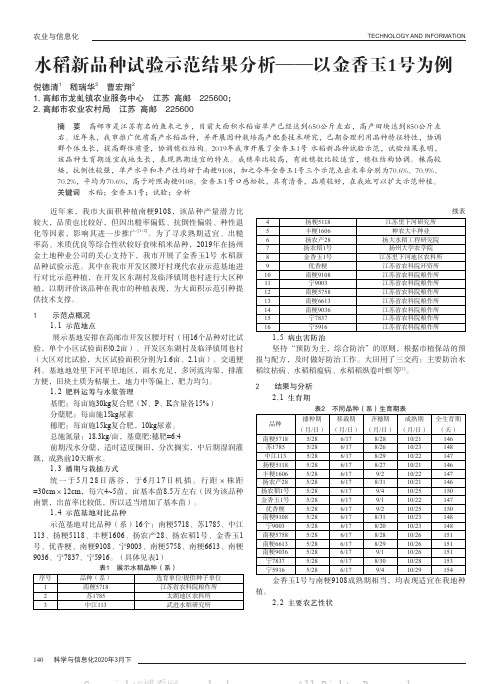 水稻新品种试验示范结果分析——以金香玉1号为例