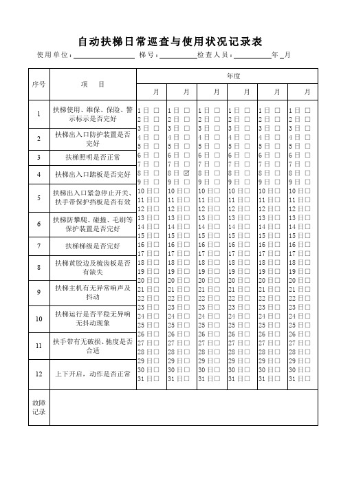 自动扶梯日常巡查与使用状况记录表