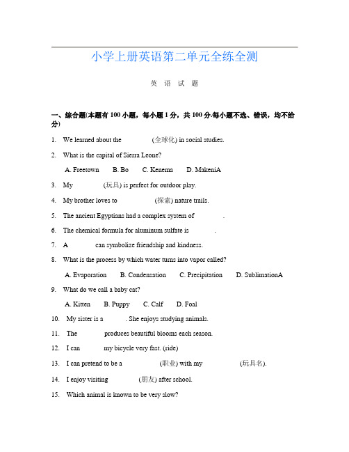 小学上册第十三次英语第二单元全练全测