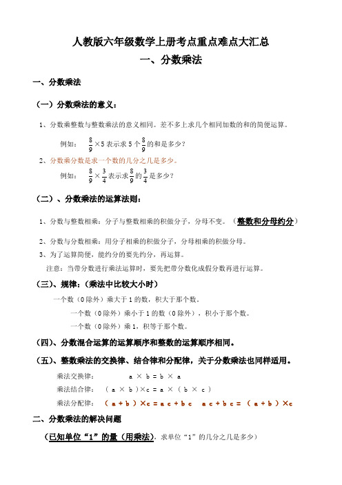 人教版六年级数学上册考点重点难点大汇总