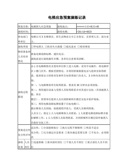 电梯应急预案演练记录(模板)