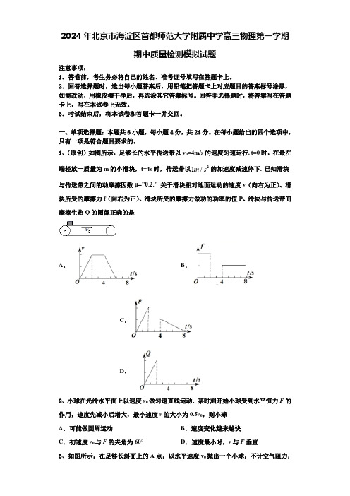 2024年北京市海淀区首都师范大学附属中学高三物理第一学期期中质量检测模拟试题含解析