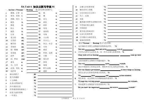 牛津英语8A Unit 6 知识点默写教学案01