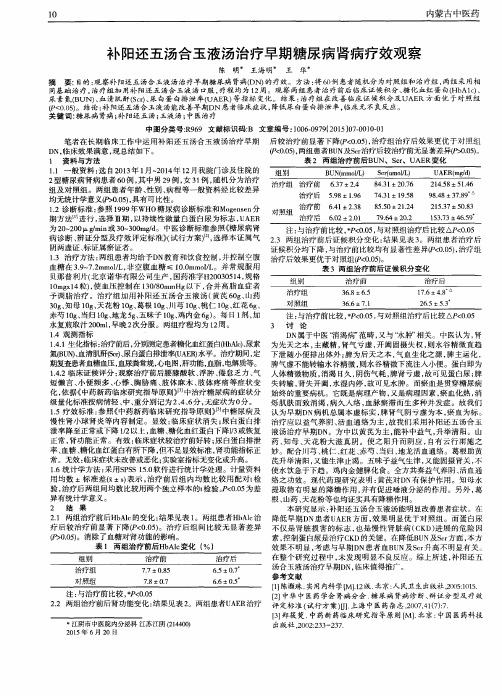 补阳还五汤合玉液汤治疗早期糖尿病肾病疗效观察