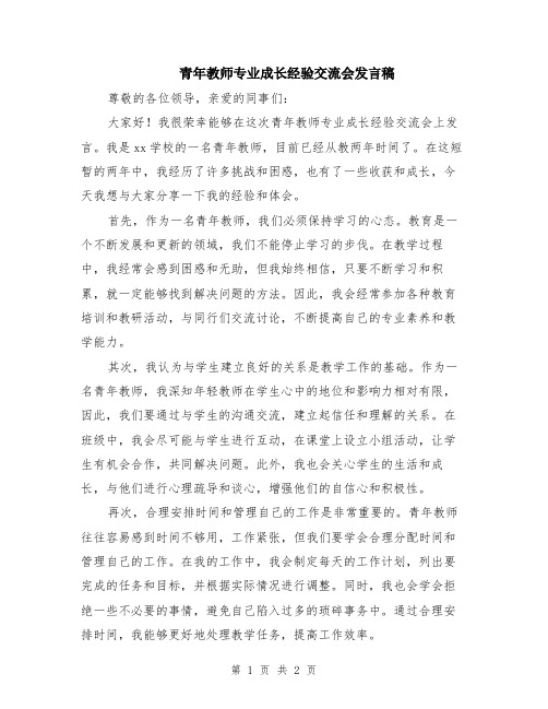 青年教师专业成长经验交流会发言稿