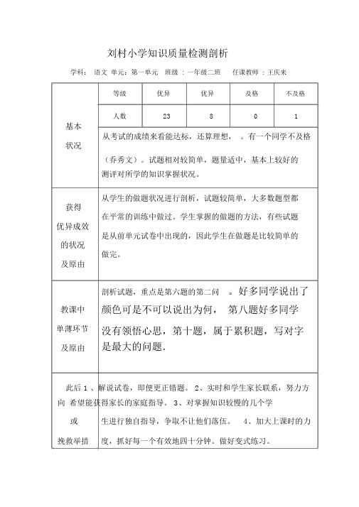 人教版一年级语文下册第一单元试卷分析