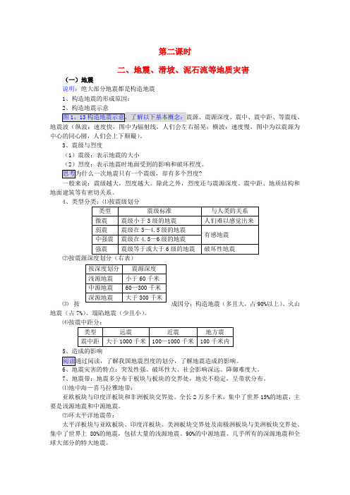 高中地理 第1章第2节第2课地震、滑坡、泥石流等地质灾害时教案 新人教版选修5