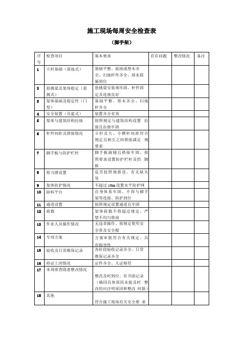 项目建筑施工现场每周安全检查表