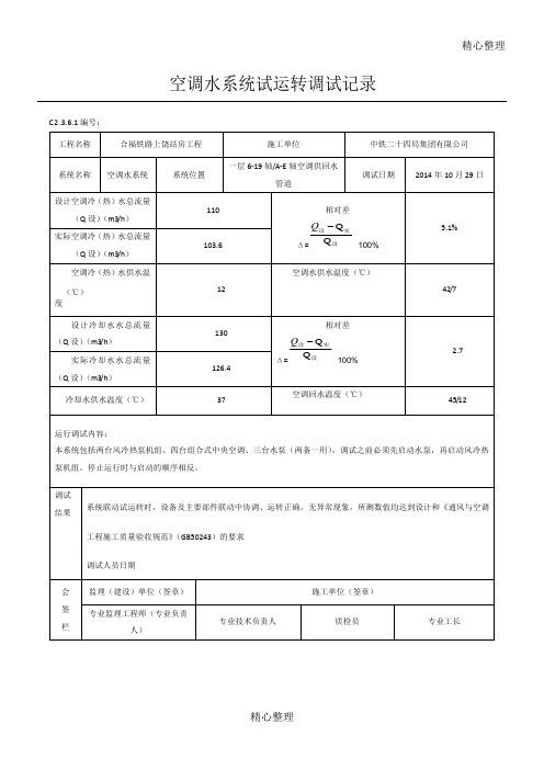 空调水系统试运转调试记录