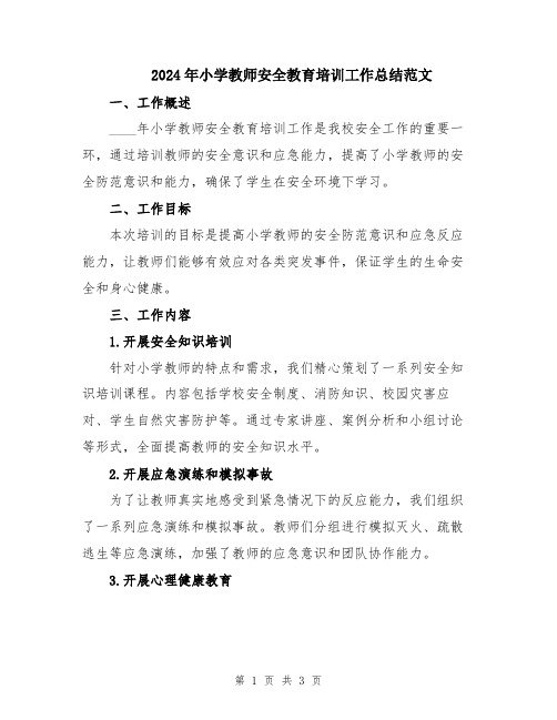 2024年小学教师安全教育培训工作总结范文