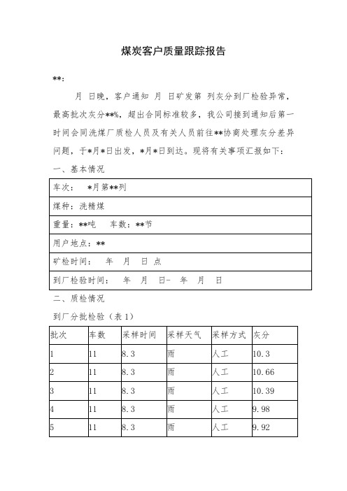 煤炭客户质量跟踪、质量争议处理报告