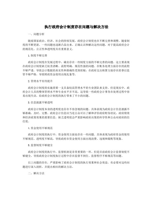 执行政府会计制度存在问题与解决方法