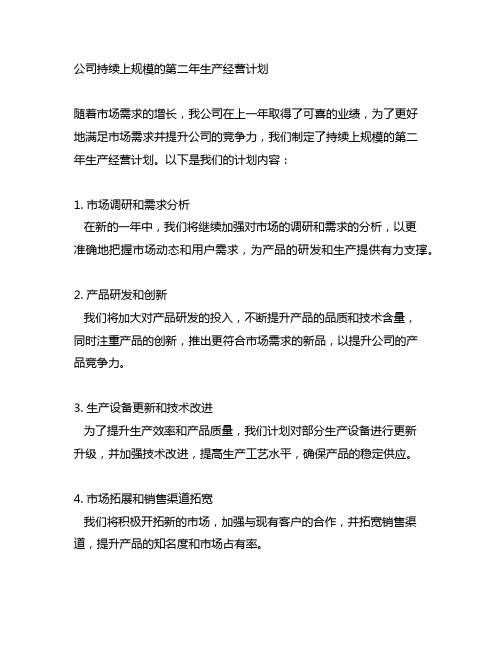 公司持续上规模的第二年生产经营计划