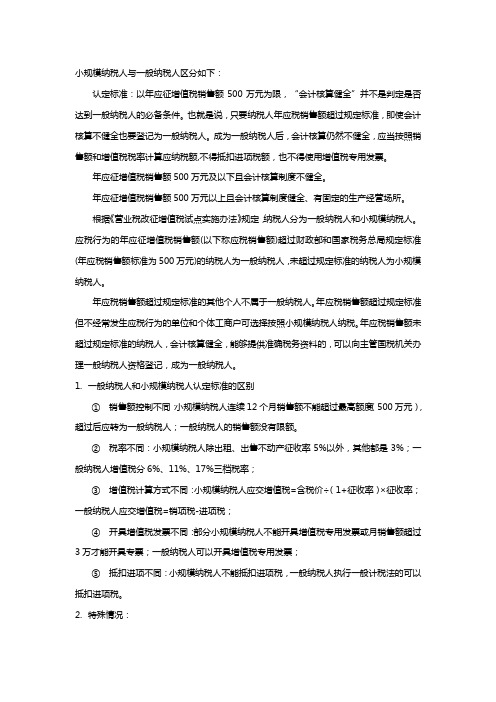 小规模纳税人与一般纳税人区分