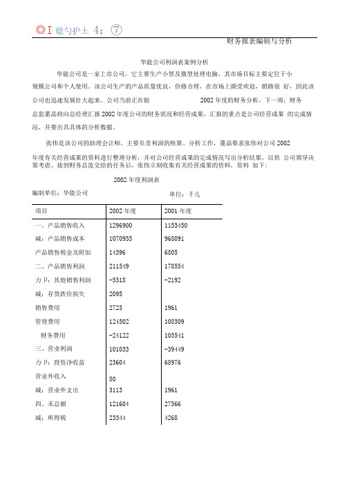 案例华能公司利润表项目分析