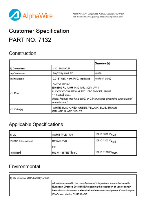 Alpha Wire 7132 产品说明书