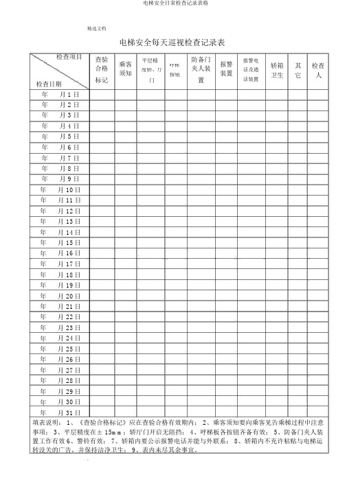 电梯安全日常检查记录表格